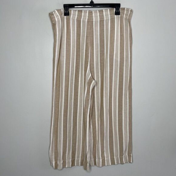 MADEWELL Pants Womens Medium Tan Striped Linen Viscose Crop Drawstring AJ393 - Picture 7 of 11